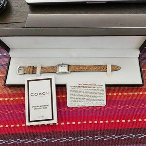 COACH (0241) Swiss Quartz Women's Stainless Tank Watch~Original Crocodile Band
